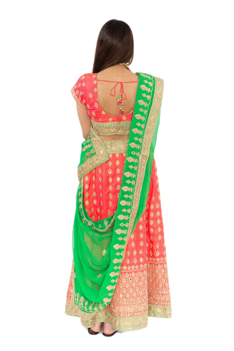 Miss Orange And Bright Green Lehenga- SNT11077