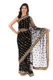 Sheer Black and Gold Pre-Pleated Ready-Made Sari