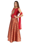 Maharani Maroon and Gold Silk Lehenga with Long Blouse