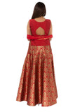 Maharani Maroon and Gold Silk Lehenga with Long Blouse