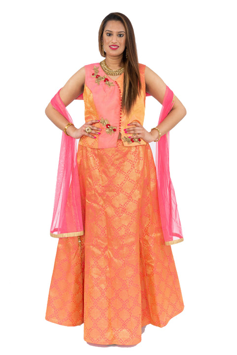 Pink and Orange Lehenga with long top