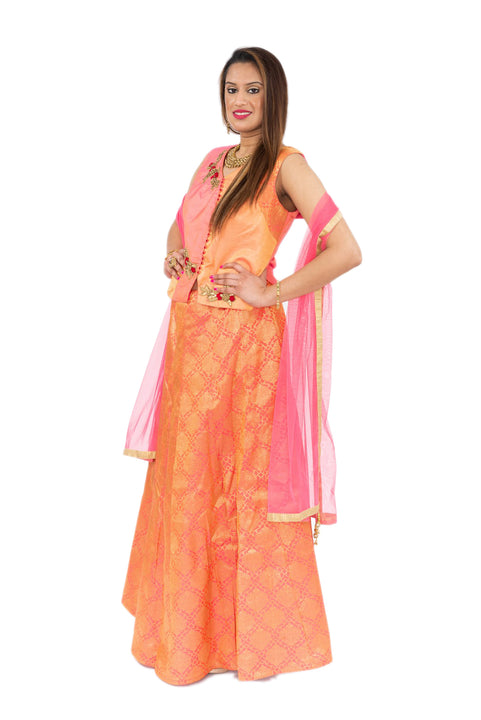 Pink and Orange Lehenga with long top