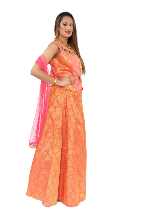 Pink and Orange Lehenga with long top