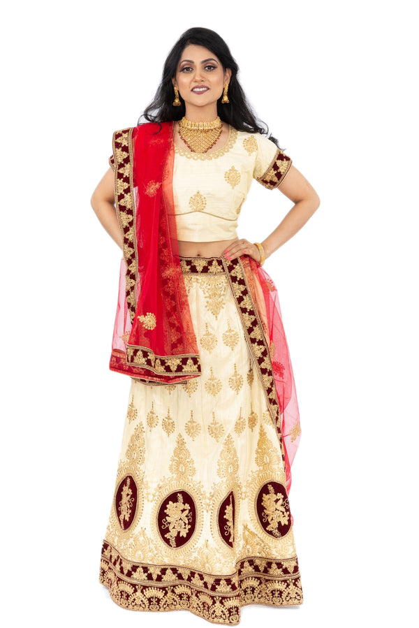 Gorgeous Beige And Red Traditional Lehenga -SNT11073