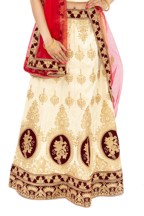 Gorgeous Beige And Red Traditional Lehenga -SNT11073