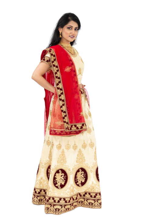 Gorgeous Beige And Red Traditional Lehenga -SNT11073