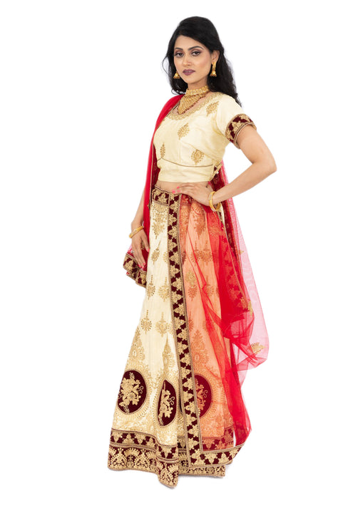Gorgeous Beige And Red Traditional Lehenga -SNT11073
