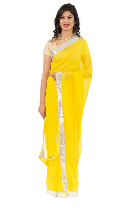 Vibrant Sunshine Yellow Pre-Pleated Ready-Made Sari