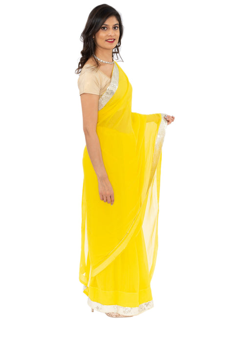 Vibrant Sunshine Yellow Pre-Pleated Ready-Made Sari