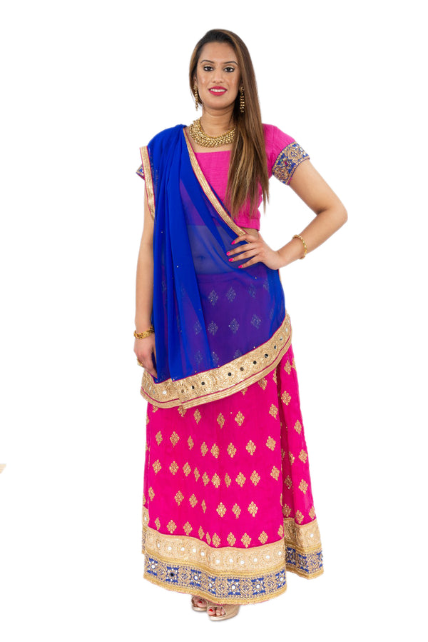 Charming Pink and Royal Blue Lehenga- SNT11072