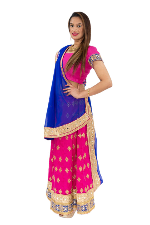 Charming Pink and Royal Blue Lehenga- SNT11072