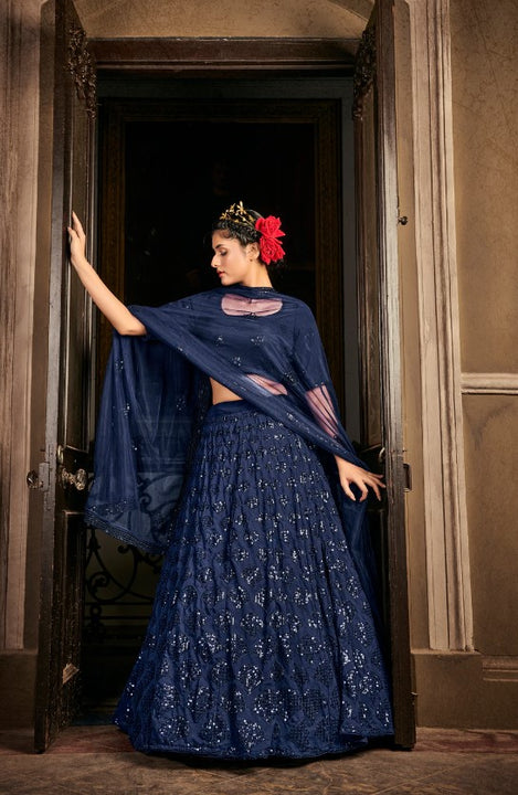 Grandiose Navy Blue Sequin Embroidered Lehenga- SNT11008