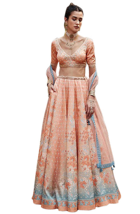 Ethereal Peach Embroidered Lehenga - SNT11015 Saris and Things Ethereal Peach Embroidered Lehenga - SNT11015 Saris and Things