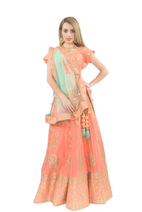 Madison Peach Heavy Bridal Lehenga Choli-SNT11098