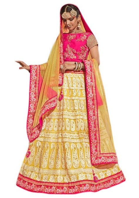 Radiant Yellow and Pink Indian Wedding Lehenga- SNT11026