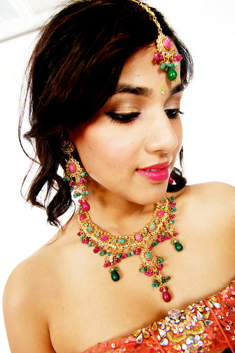 Mira  traditional Indian Necklace, Earrings, Tika Set