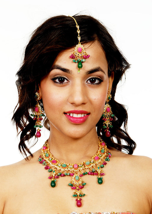 Mira  traditional Indian Necklace, Earrings, Tika Set