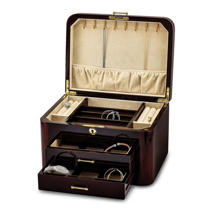 Burgundy Bubinga Wood Veneer w/2 Drawers Jewelry Box