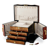 Bubinga w/Elm Burl Inlay 3 Drawer with Swing-out Sides Jewelry Box