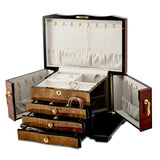 Bubinga w/Elm Burl Inlay 3 Drawer with Swing-out Sides Jewelry Box