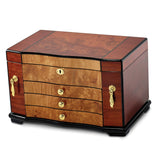 Bubinga w/Elm Burl Inlay 3 Drawer with Swing-out Sides Jewelry Box