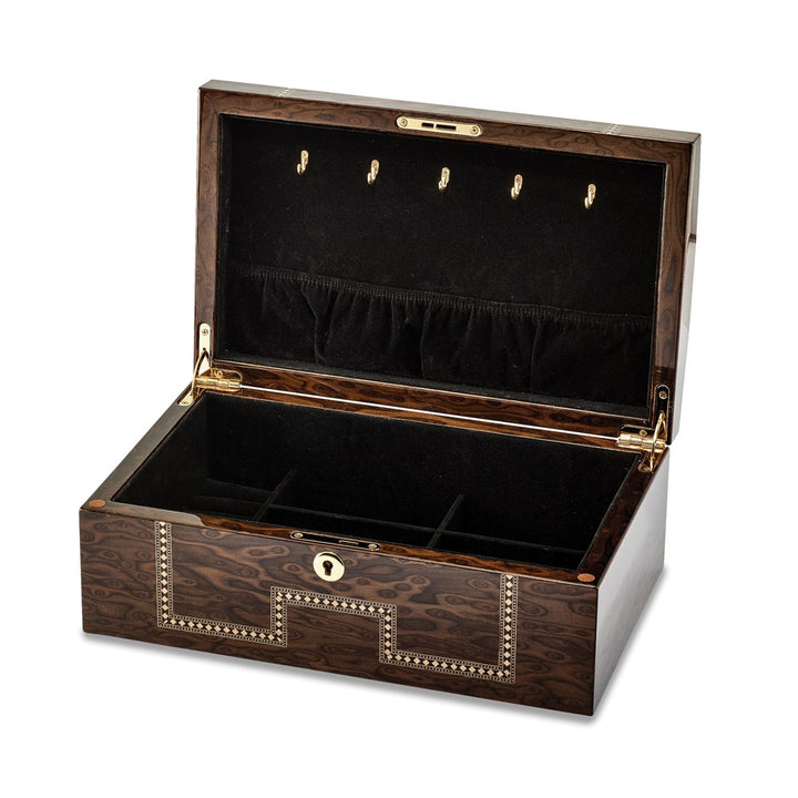 Tiger Eye Veneer w/Inlay Locking Premium Quality Luxury Jewelry Chest