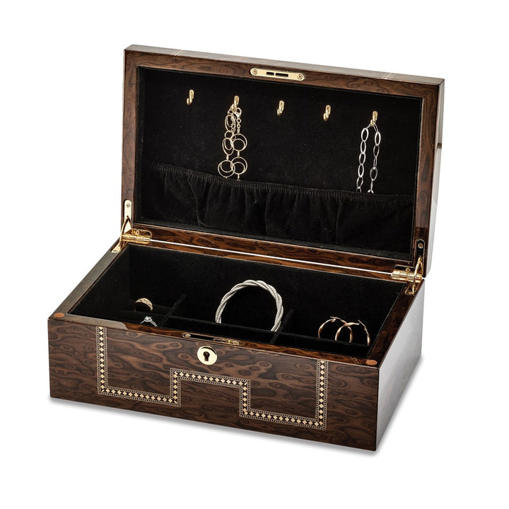 Tiger Eye Veneer w/Inlay Locking Premium Quality Luxury Jewelry Chest