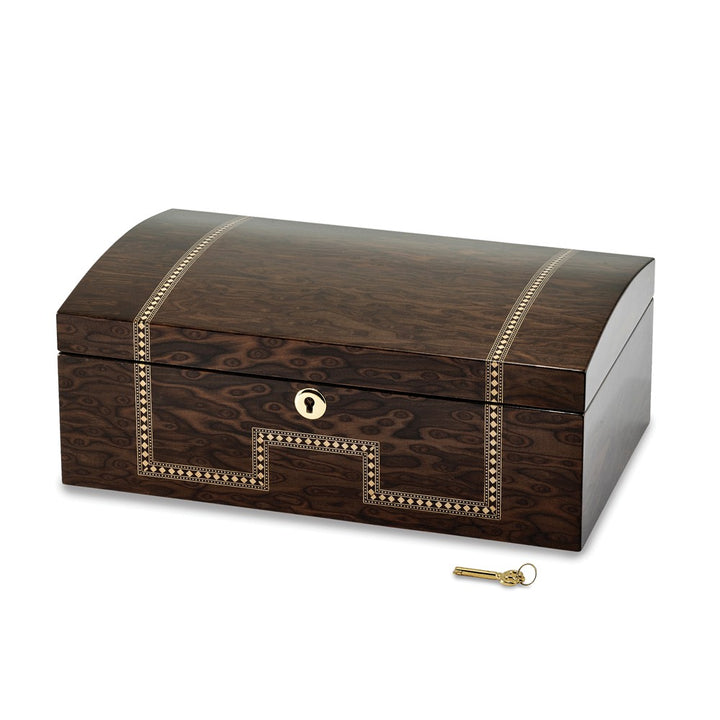 Tiger Eye Veneer w/Inlay Locking Premium Quality Luxury Jewelry Chest