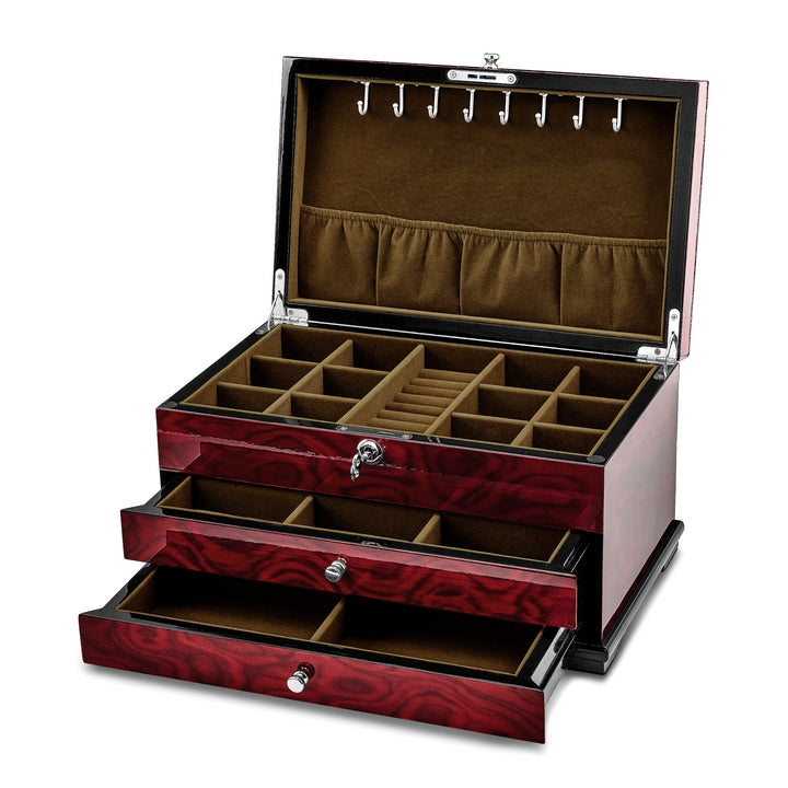 Lux by Jere Rosewood Veneer MOP Inlay 2-Drawer Cream Lining Jewelry Box