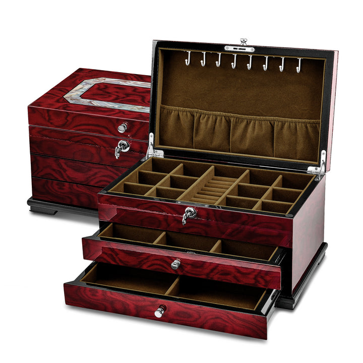 Lux by Jere Rosewood Veneer MOP Inlay 2-Drawer Cream Lining Jewelry Box