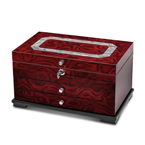 Lux by Jere Rosewood Veneer MOP Inlay 2-Drawer Cream Lining Jewelry Box