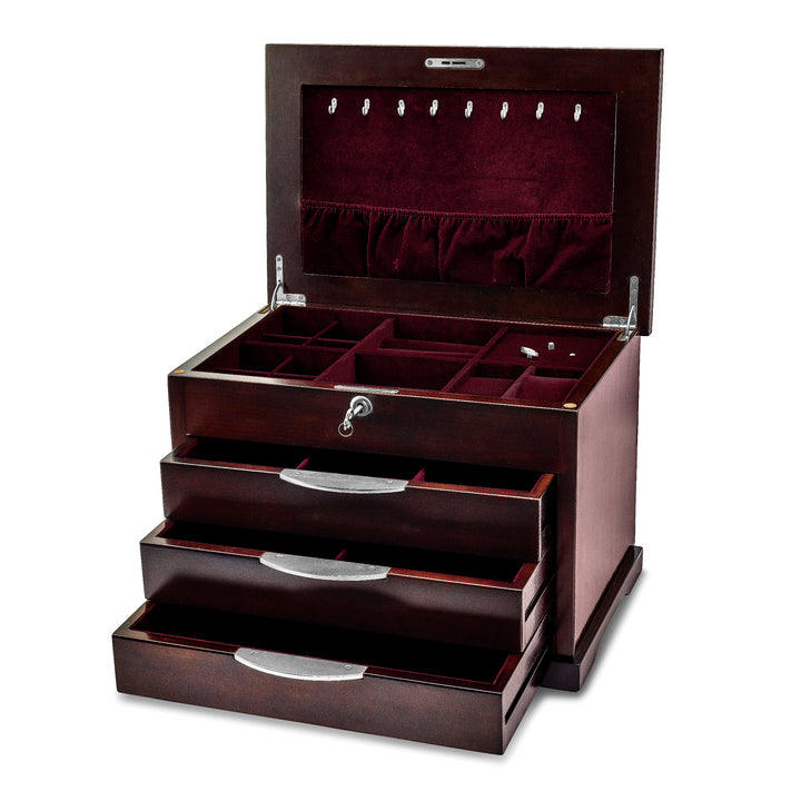 Lux by Jere Matte Finish Ebony Veneer 3-Drawer Musical Jewelry Box