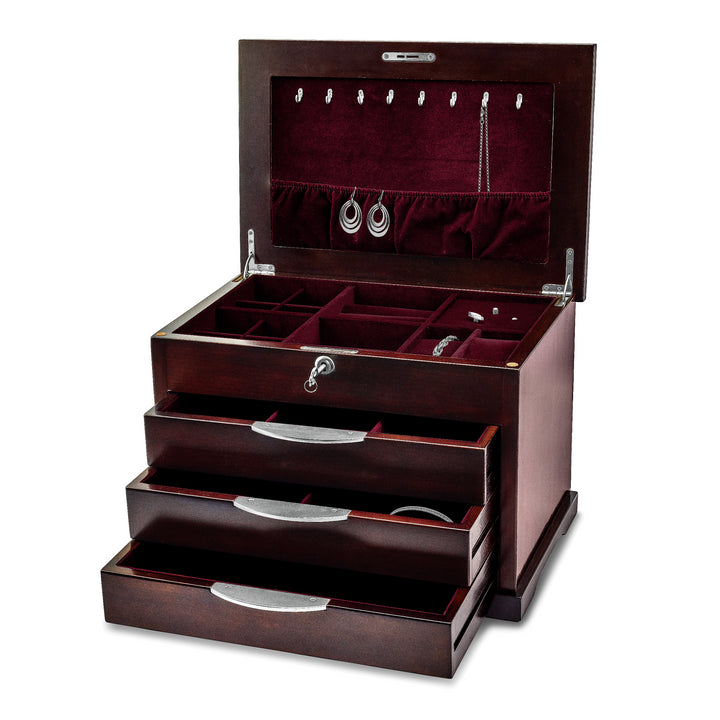 Lux by Jere Matte Finish Ebony Veneer 3-Drawer Musical Jewelry Box