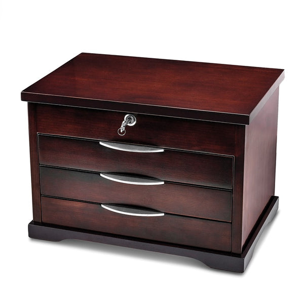 Lux by Jere Matte Finish Ebony Veneer 3-Drawer Musical Jewelry Box
