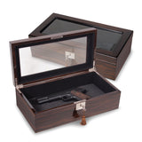 Ebony Wood Veneer High Gloss Finish Glass Window Multi Use Locking Box