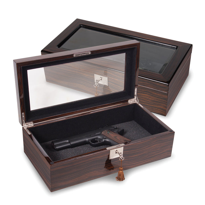 Ebony Wood Veneer High Gloss Finish Glass Window Multi Use Locking Box