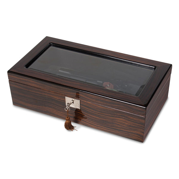 Ebony Wood Veneer High Gloss Finish Glass Window Multi Use Locking Box