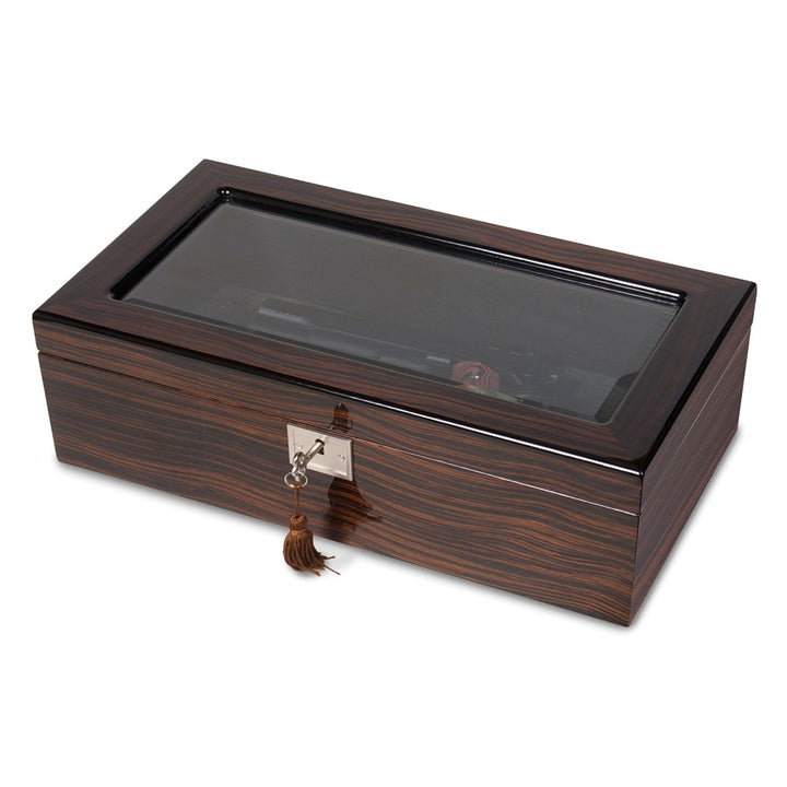 Ebony Wood Veneer High Gloss Finish Glass Window Multi Use Locking Box