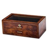 Inlay Wood Veneer Glass Window 2 Drawer Locking Collector Box
