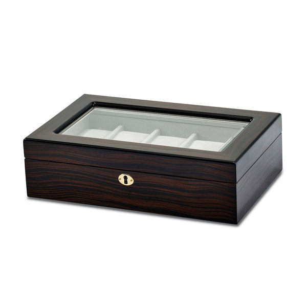 High Gloss Ebony Finish Locking 10-Watch Case w/Window