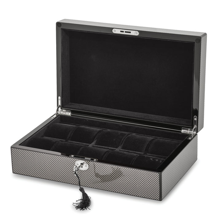 High Gloss Black Carbon Fiber Patterned 10-Watch Case