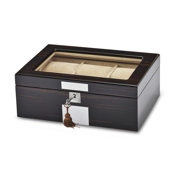 High Gloss Ebony Veneer Watch & Jewelry Box w/Lift-out Tray