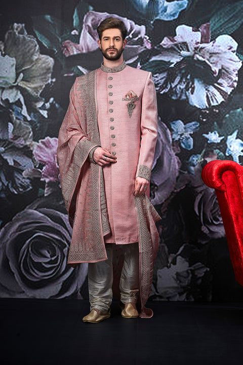 Mesmerizing Dark Pink Traditional Indian Wedding Sherwani For Men - WS135035SNT