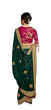Elegant Dark Green Embroidered Art Silk Weaving Pre-Pleated Designer Traditional Sari - KJL-5211
