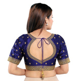 Spectacular Navy Blue Designer Indian Traditional Round Neck Saree Blouse Choli (KP-226ELB-Navy-Blue)