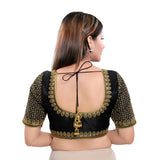 Graceful Black Designer Indian Traditional Round Neck Saree Blouse Choli (KP-230ELB-Black)