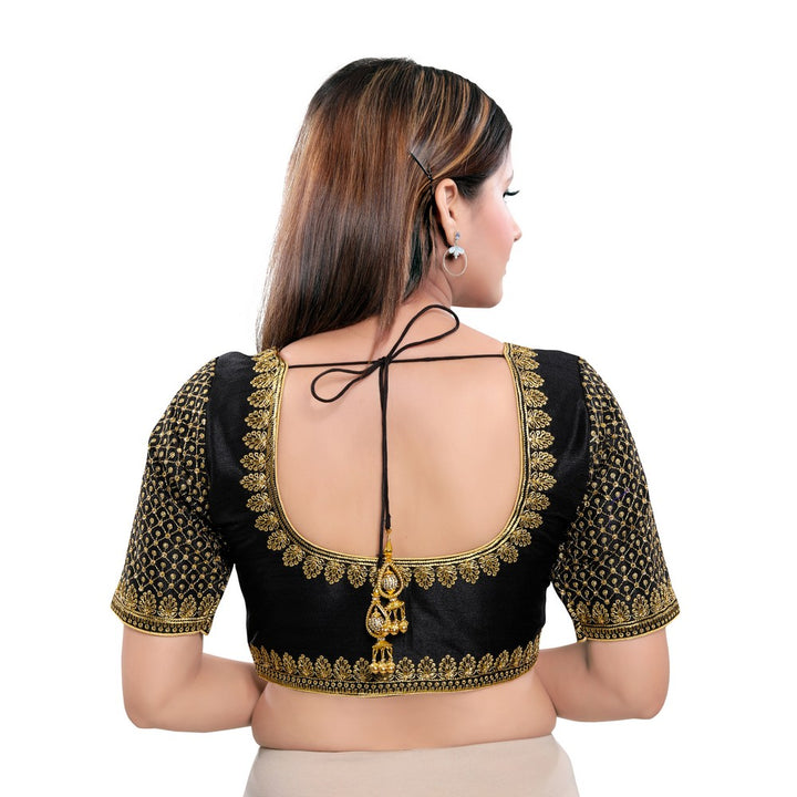 Graceful Black Designer Indian Traditional Round Neck Saree Blouse Cho –  Saris and Things