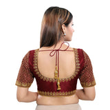 Graceful Dark-Maroon Designer Indian Traditional Round Neck Saree Blouse Choli (KP-230ELB-Dark-Maroon)