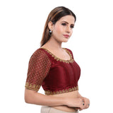 Graceful Dark-Maroon Designer Indian Traditional Round Neck Saree Blouse Choli (KP-230ELB-Dark-Maroon)