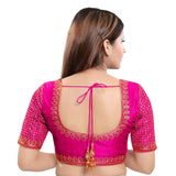 Graceful Dark-Pink Designer Indian Traditional Round Neck Saree Blouse Choli (KP-230ELB-Dark-Pink)